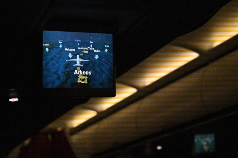 Airplane flight path display showing destinations