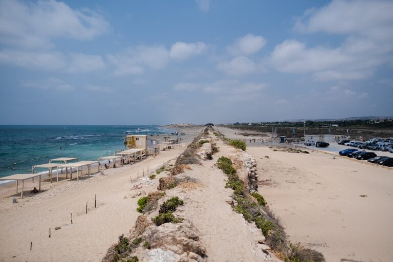 a long stretch of sandy beach next to the ocean